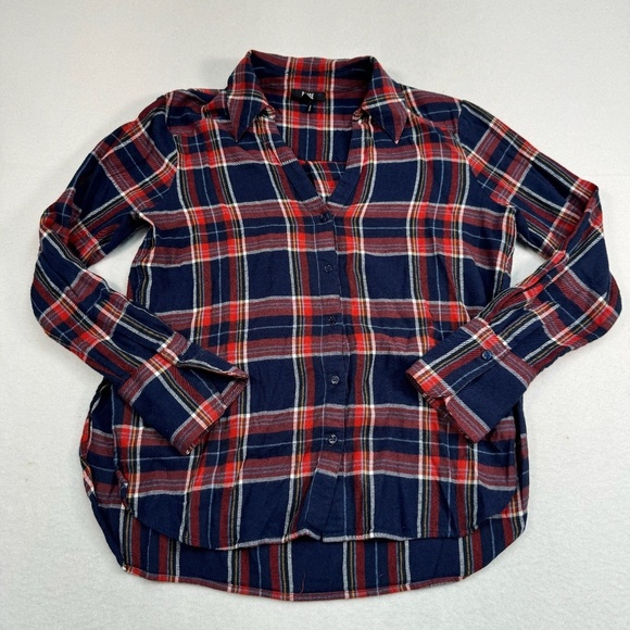 Paige Button Down Flannel Shirt Womens Size Small Red Blue Long Sleeve - Picture 1 of 6